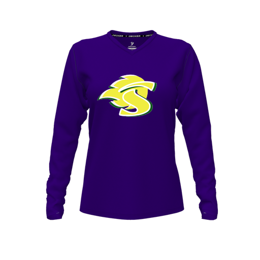 [CUS-DFW-TEES-CMF-VNK-LSL-PUR-FYXS-LOGO1] Comfort T-Shirt (Female Youth XS, Purple, V Neck, Logo 1, Long Sleeve)
