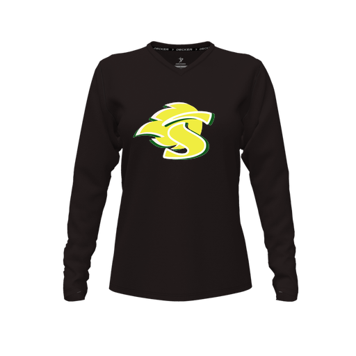 [CUS-DFW-TEES-PER-VNK-LSL-BLK-FYXS-LOGO1] Decker Performance T-Shirt (Female Youth XS, Black, V Neck, Logo 1, Long Sleeve)