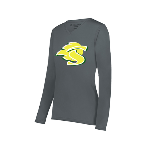 [222824.059.S-LOGO1] Ladies LS Smooth Sport Shirt (Female Adult S, Gray, Logo 1)