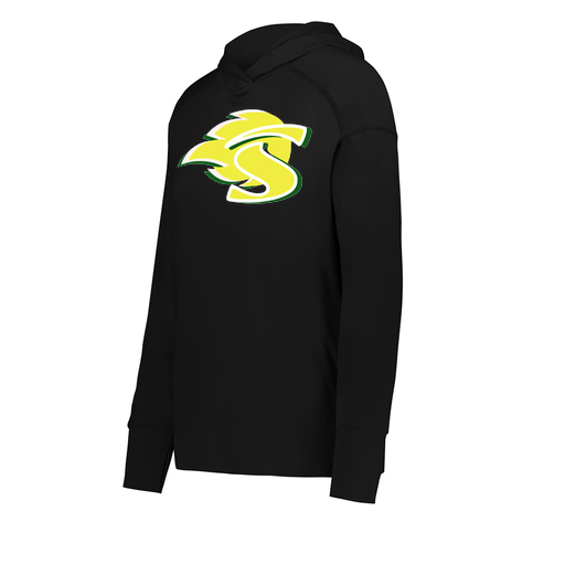[222798.080.XS-LOGO1] Ladies Ventura Thin Knit Hoodie (Female Adult XS, Black, Logo 1)